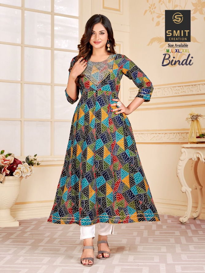 Smit Bindi Gown Fancy Ethnic Wear Wholesale Cotton Printed Kurtis